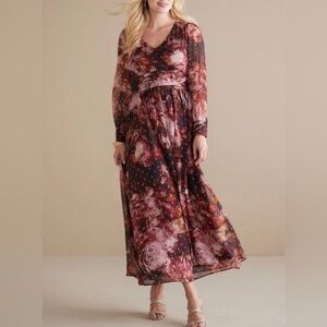 Soft Surroundings Rina Silk Maxi Dress – Women’s Size 8 – Maroon & Gold